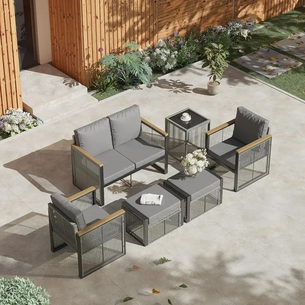 Outdoor Furniture Loveseat - 6-Piece Grey Outdoor Patio Furniture Set