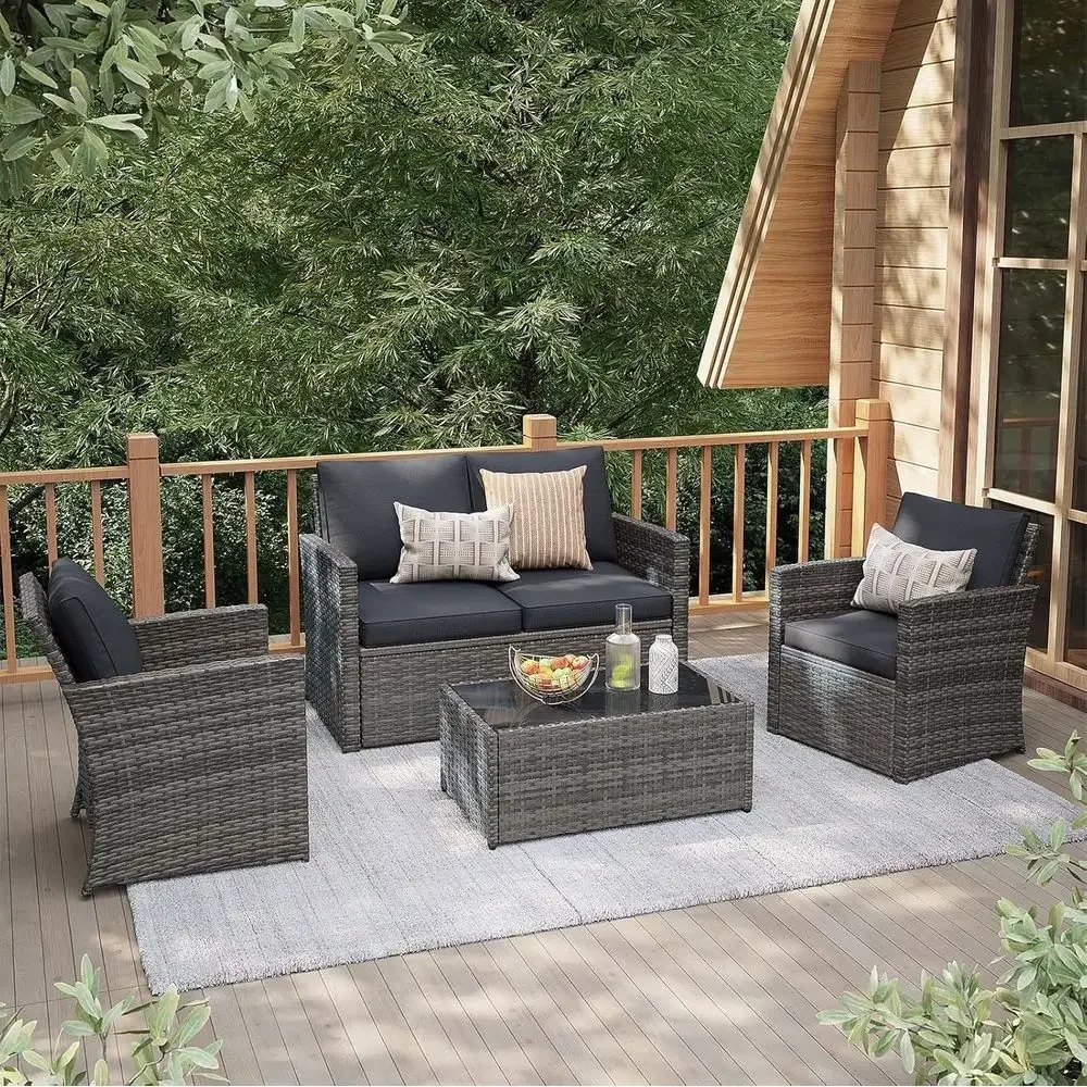 Outdoor Furniture Loveseat - 4-Piece Outdoor Patio Furniture Set, All-Weather