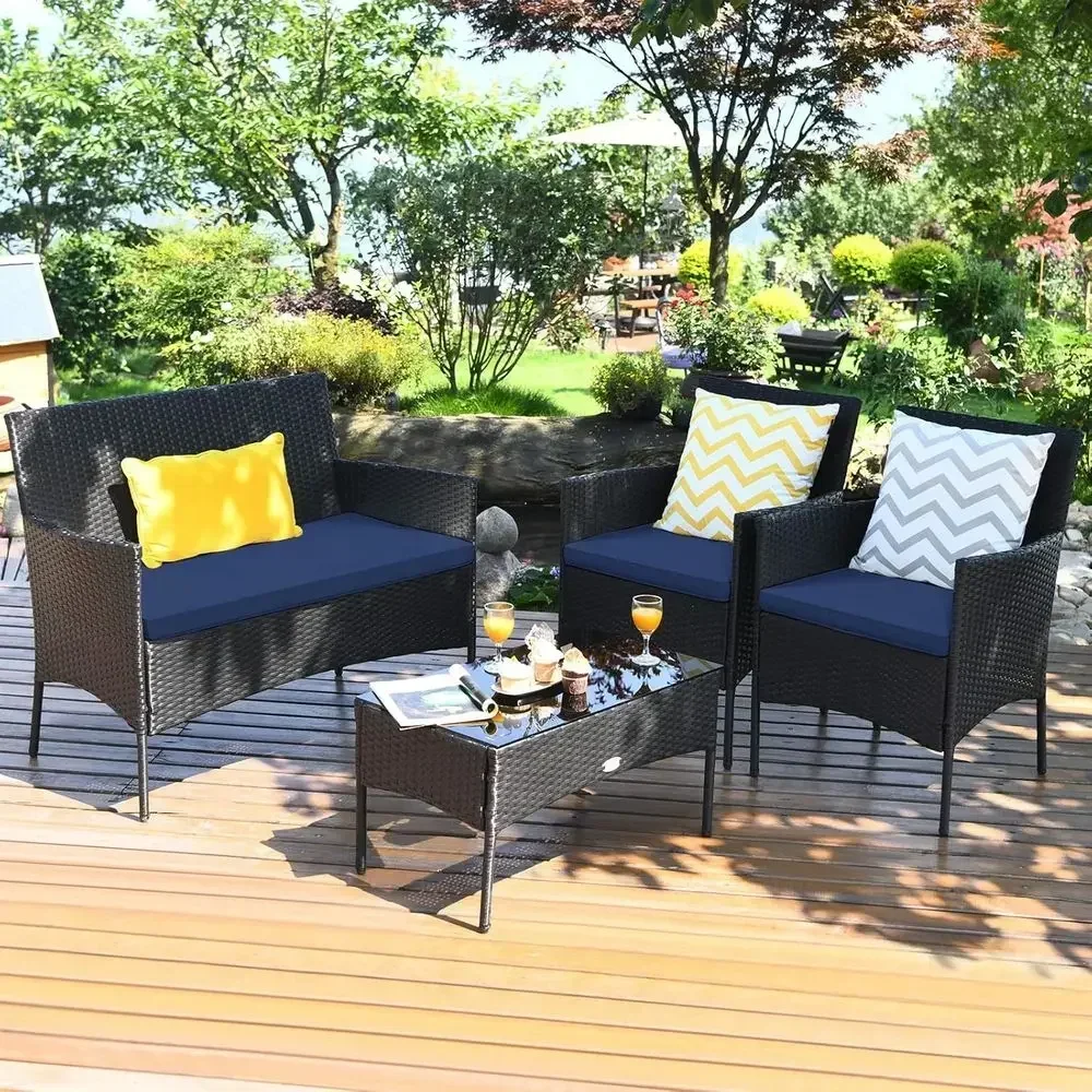 Outdoor Furniture Loveseat - 4-Piece Outdoor Wicker Patio Furniture Set