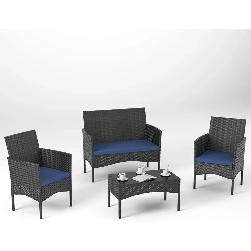 Outdoor Furniture Loveseat - 4-Piece Outdoor Patio Furniture Set: Wicker