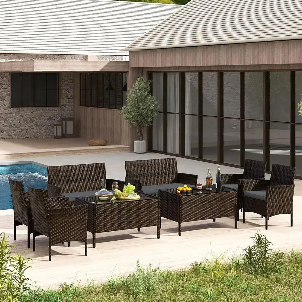 8-Piece Outdoor Rattan Patio F - огляд і ціна Outdoor Furniture Loveseat