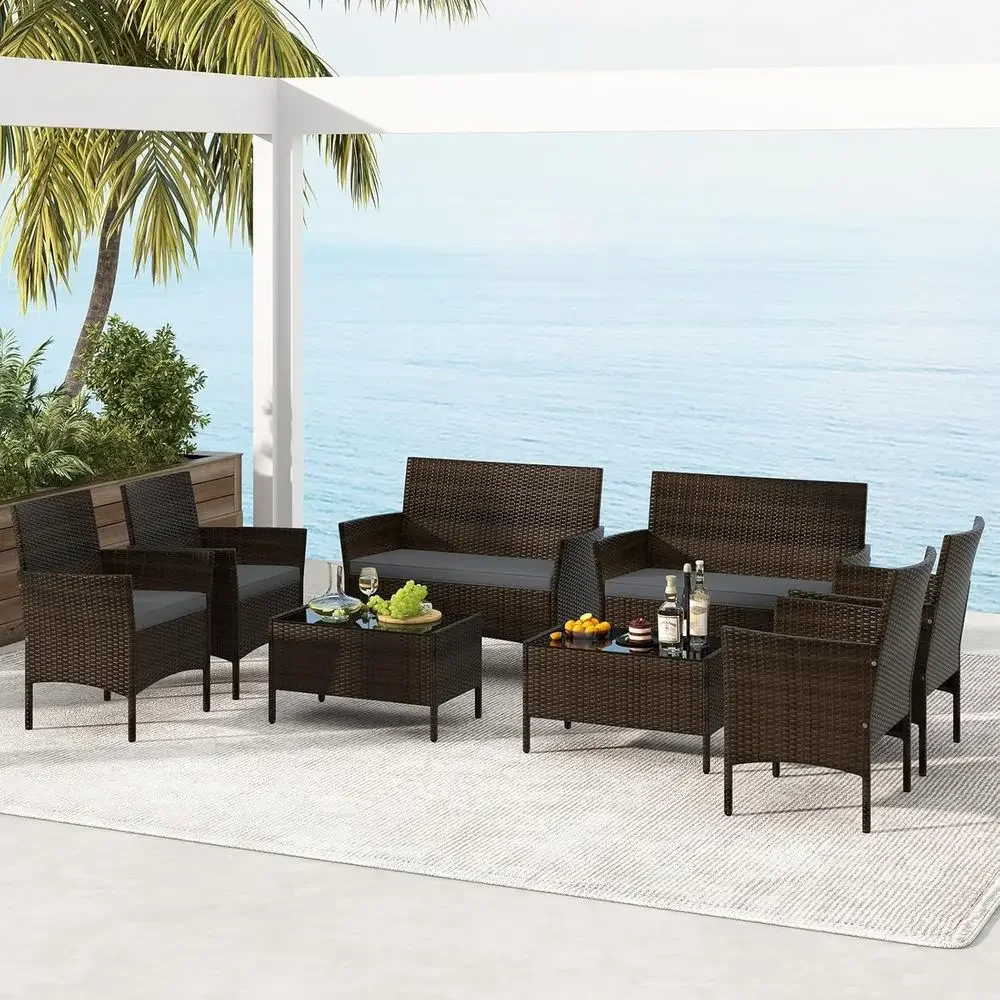 8-Piece Outdoor Rattan Patio F - огляд і ціна Outdoor Furniture Loveseat