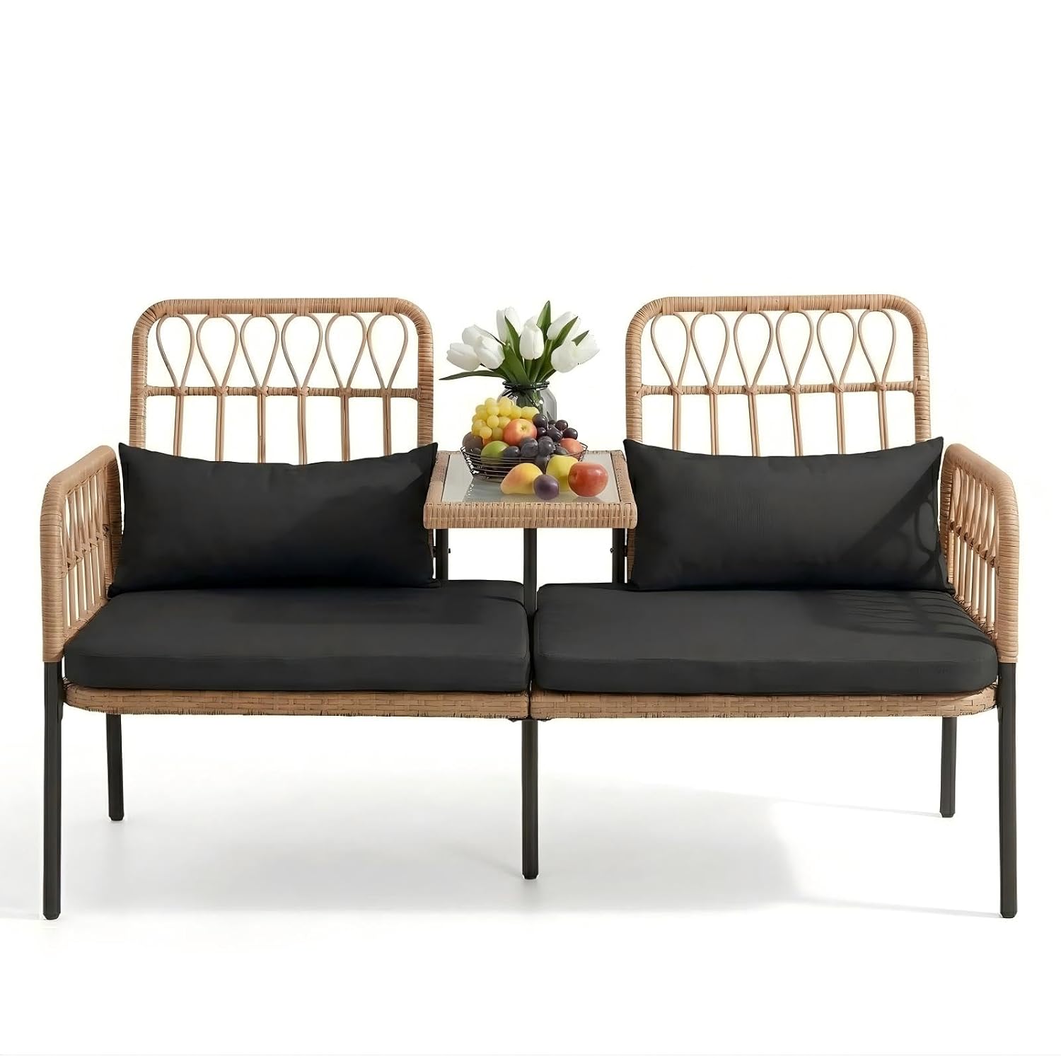 Rattan Loveseat with Glass Tab - огляд і ціна Outdoor Furniture Loveseat