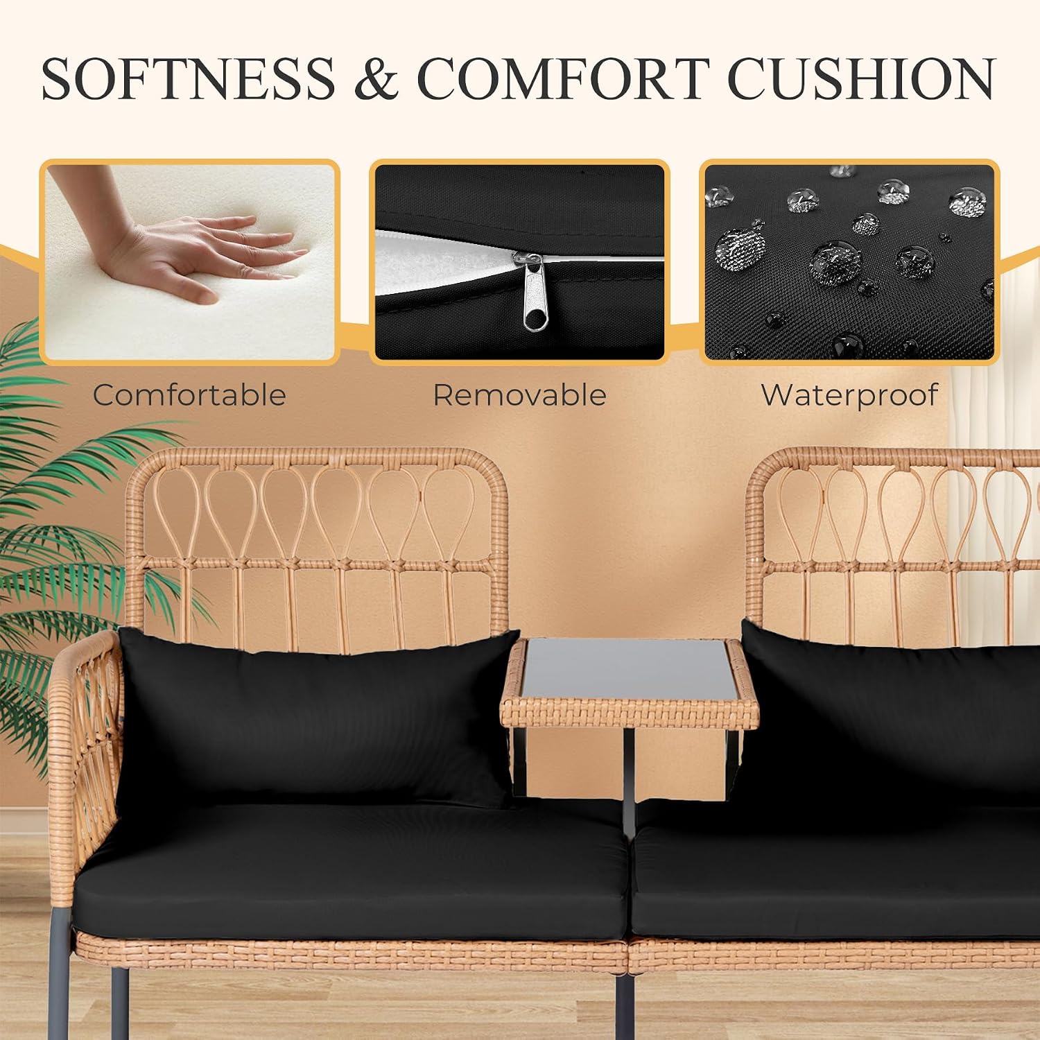 Rattan Loveseat with Glass Tab - огляд і ціна Outdoor Furniture Loveseat