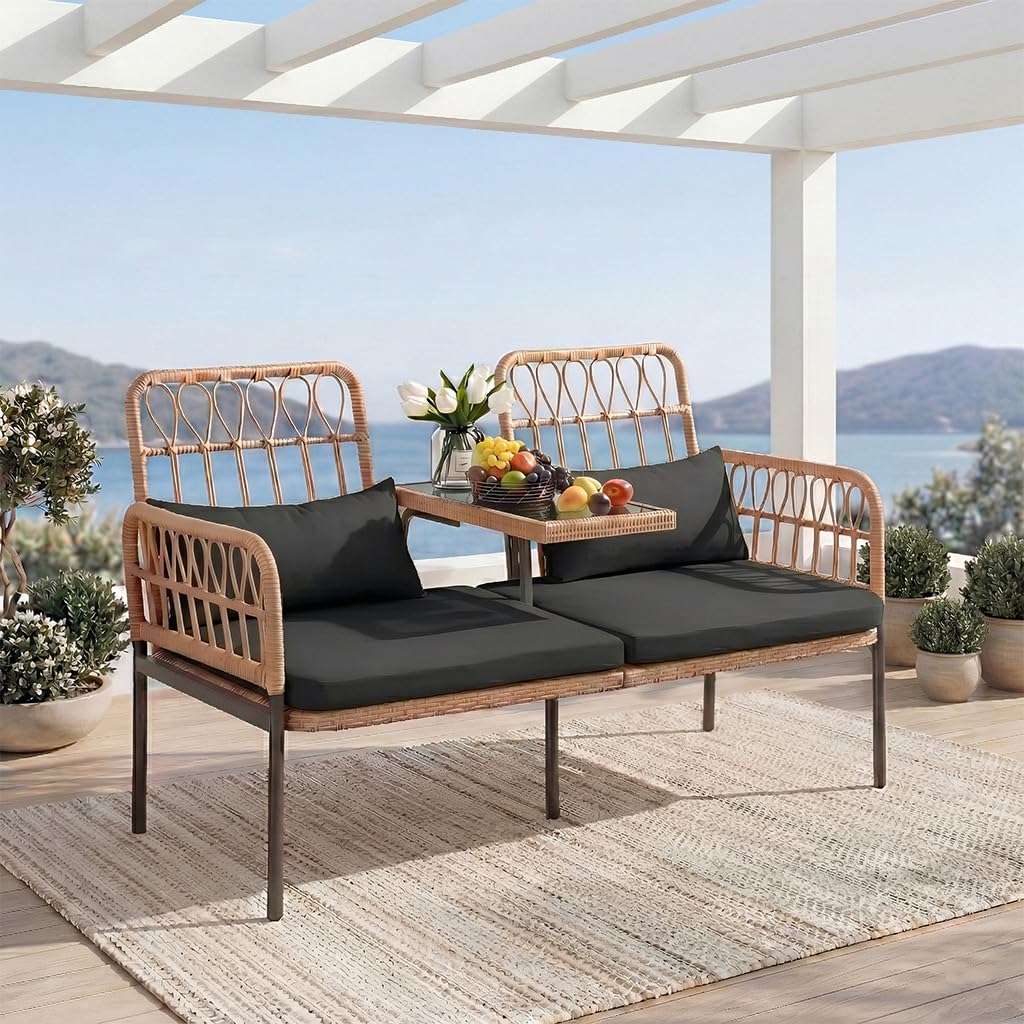 Rattan Loveseat with Glass Tab - огляд і ціна Outdoor Furniture Loveseat