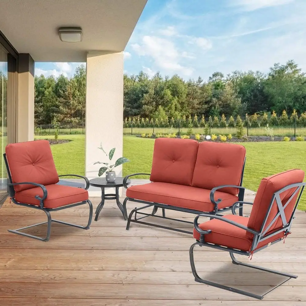 4-Piece Red Outdoor Wrought Ir - огляд і ціна Outdoor Furniture Loveseat